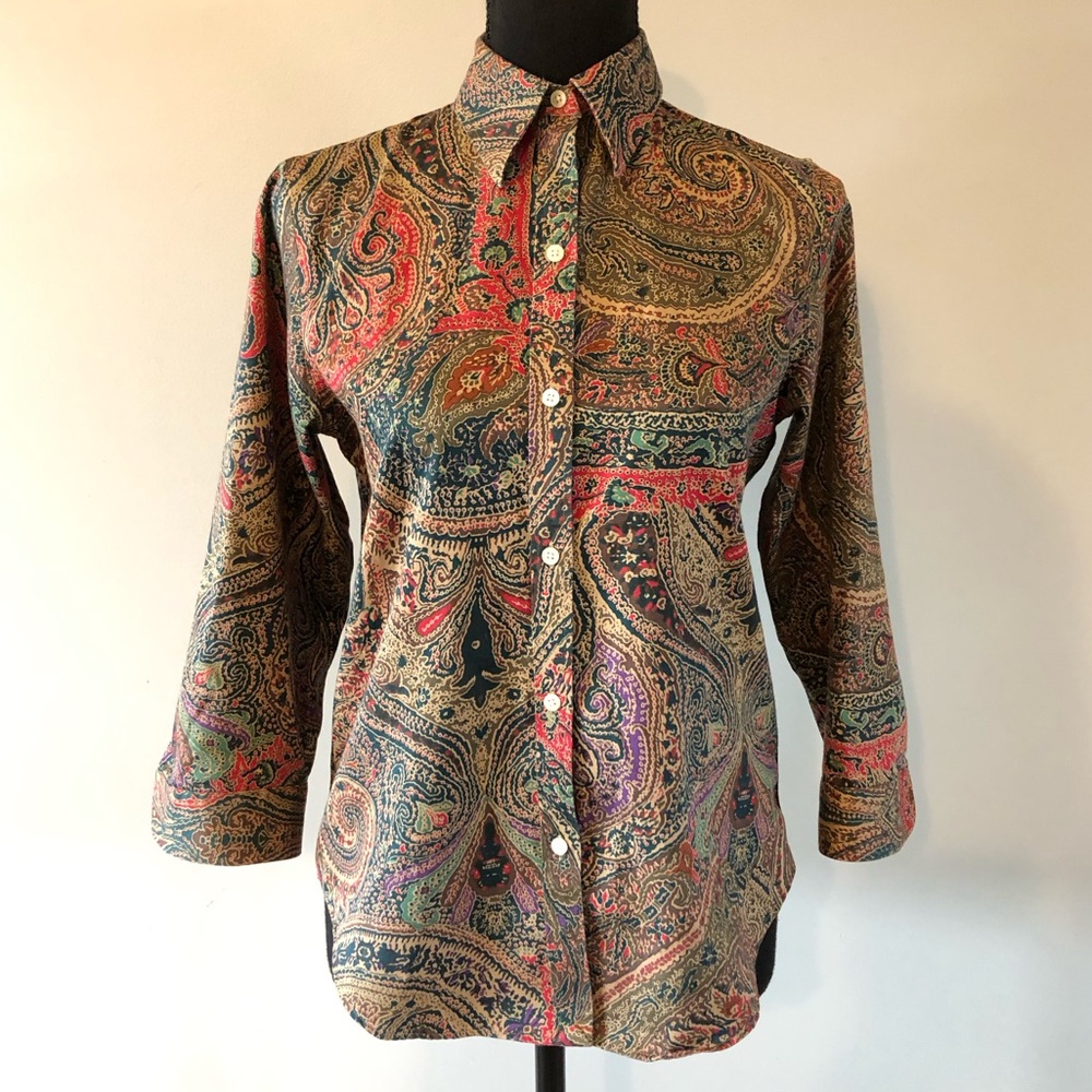 Women’s Vintage Lauren Ralph Lauren Multicolor Paisley Button Down Shirt size XS